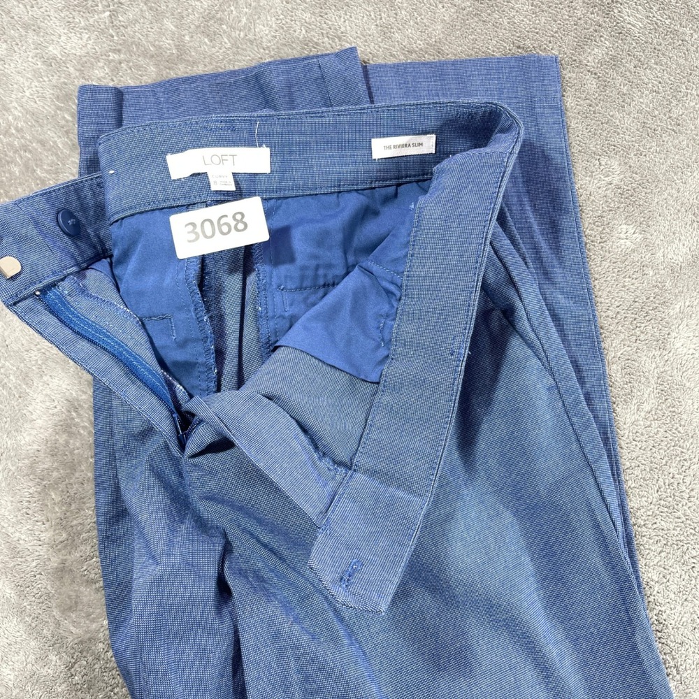 LOFT Riviera Slim Curvy Pants Women 8 Blue Textured Ankle Dress Trousers